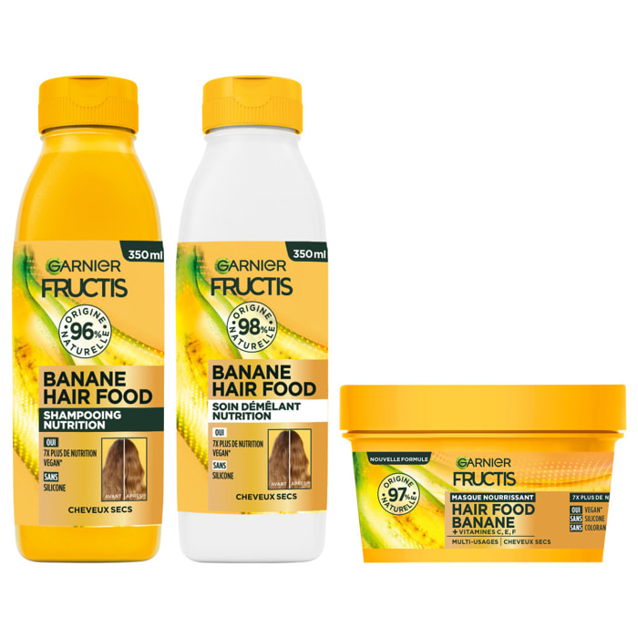 Garnier Fructis Hair Routine 3 produits Food Banane Shampooing 350ml Soin démêlant 350ml et Masque 320ml