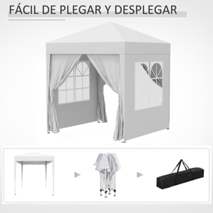 Carpa Plegable 2x2 m Cenador de Jardín con 4 Paredes Laterales Tela Oxford 2 Puertas 2 Ventanas y Bolsa de Transporte para Exterior Terraza Camping Fiestas Blanco