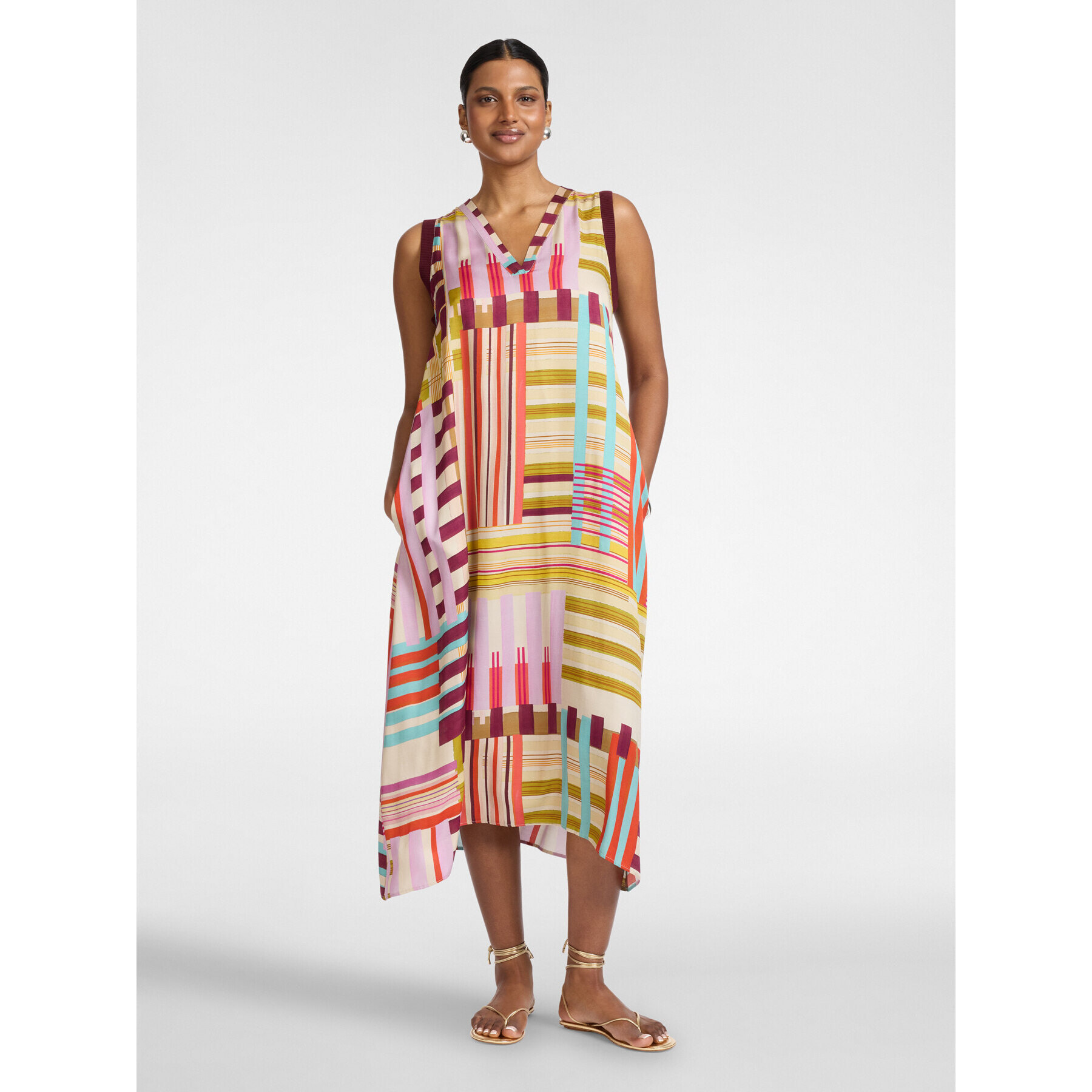 Elena Mirò - Vestido largo en raso estampado - Rosa