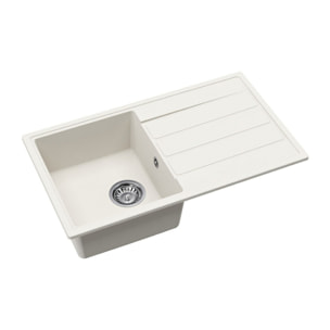 76x44 cm évier avec égouttoir réversible en Granite, à encastrer, blanc + mitigeur lavabo/cuisine Grohe Start (SATSE3WG304)