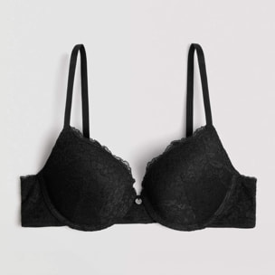 Reggiseno push-up in pizzo nero, coppa B