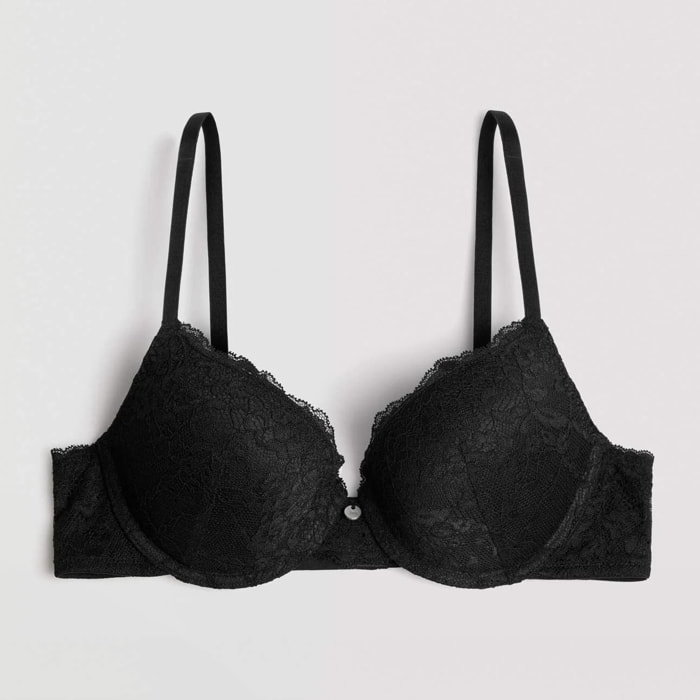 Reggiseno push-up in pizzo nero, coppa B