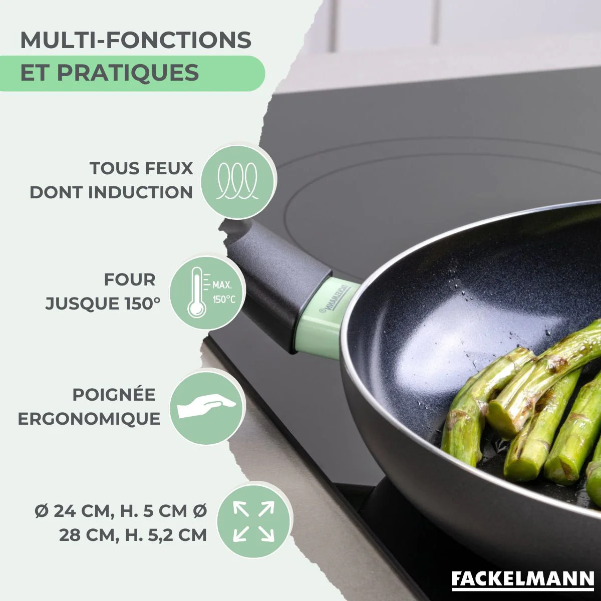 Set de 2 poêles antiadhésives céramique 24 et 28 cm Fackelmann Brandao