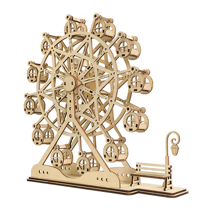 Maqueta de Madera 3D, con movimiento mecánico diseño de Noria. 93 piezas.