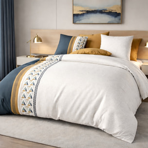 Parure housse de couette 100% percale de coton motif géométrique à triangles - TRIGLIANY