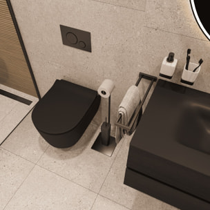 Pack WC Bati-support Geberit + WC Swiss Aqua Technologies sans bride + Abattant softclose + Plaque noire mat