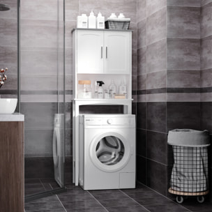 Meuble WC meuble dessus toilettes 2 portes étagère réglable niche dim. 64 x 22 x 165 cm blanc gris