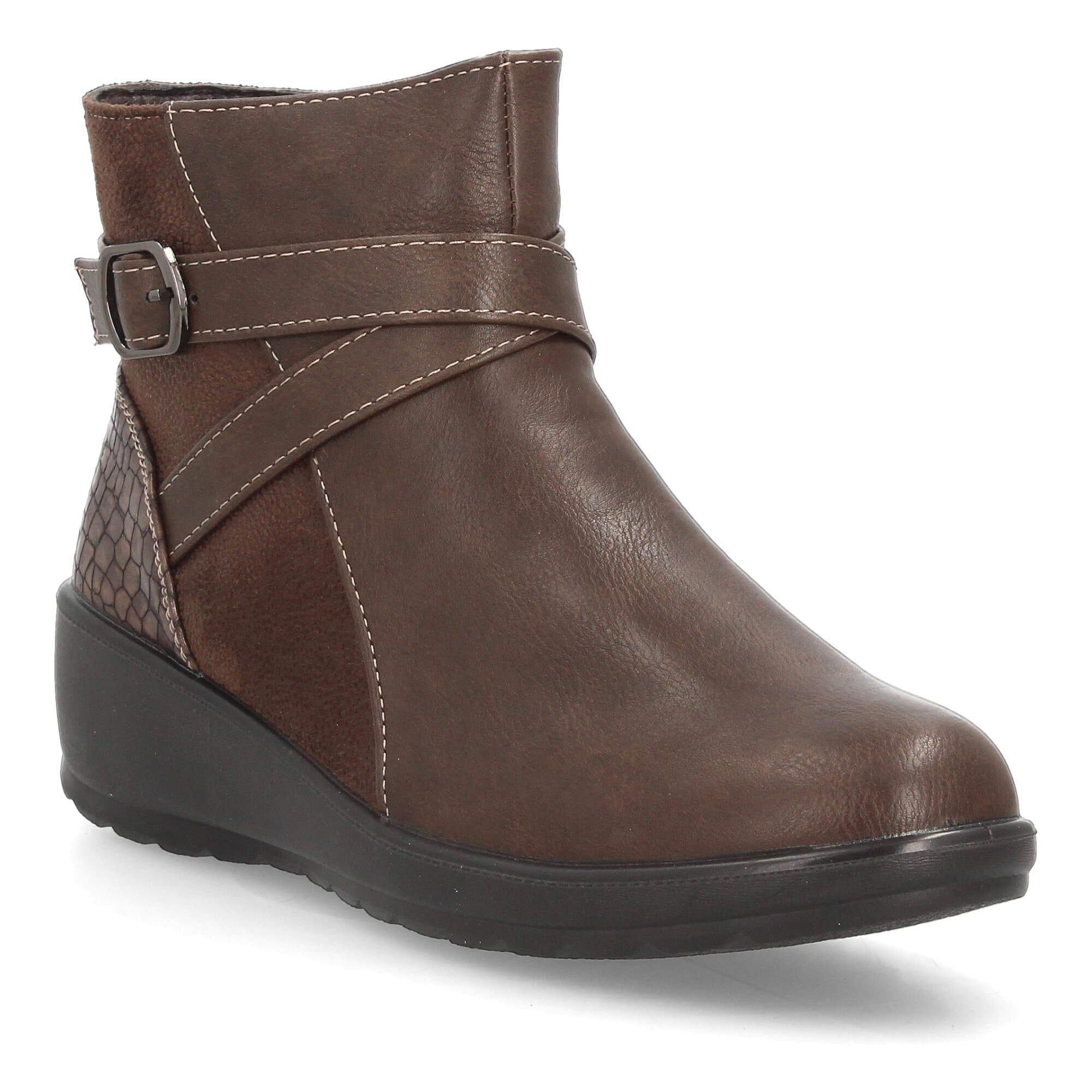 Botines con cuña y hebilla lateral para mujer
