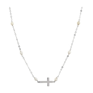 Collana Catena Rolo con Howlite Bianca e Pendente Croce Argentato in Argento 925 placcato Rodio