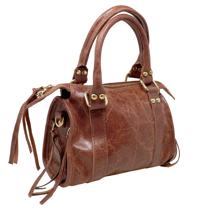 Chicca Borse - Borsa a Mano Donna in Vera Pelle - Colore Cuoio