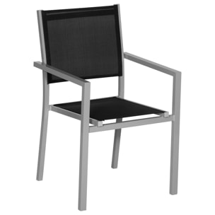 Lot de 6 chaises en aluminium gris - textilène noir