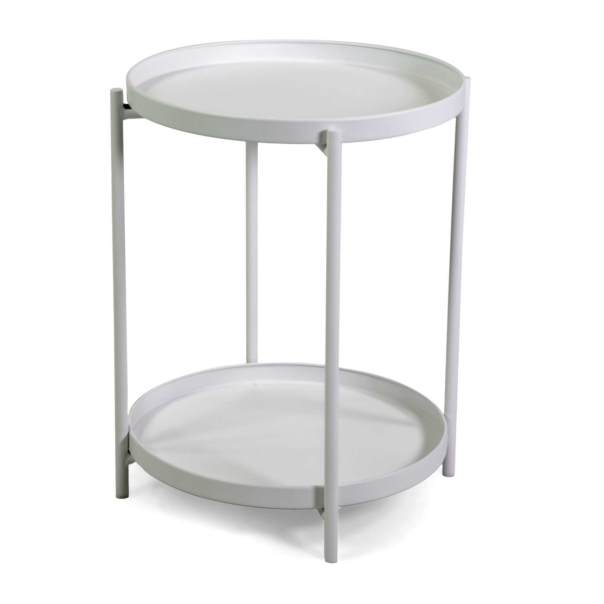 Tavolino Vacchetti in metallo bianco tondo a 2 piani cm ø40h50