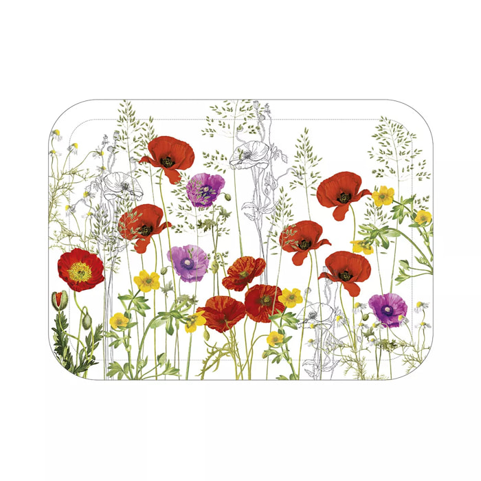 Plateau bois imprimé rouge violet Les coquelicots violet