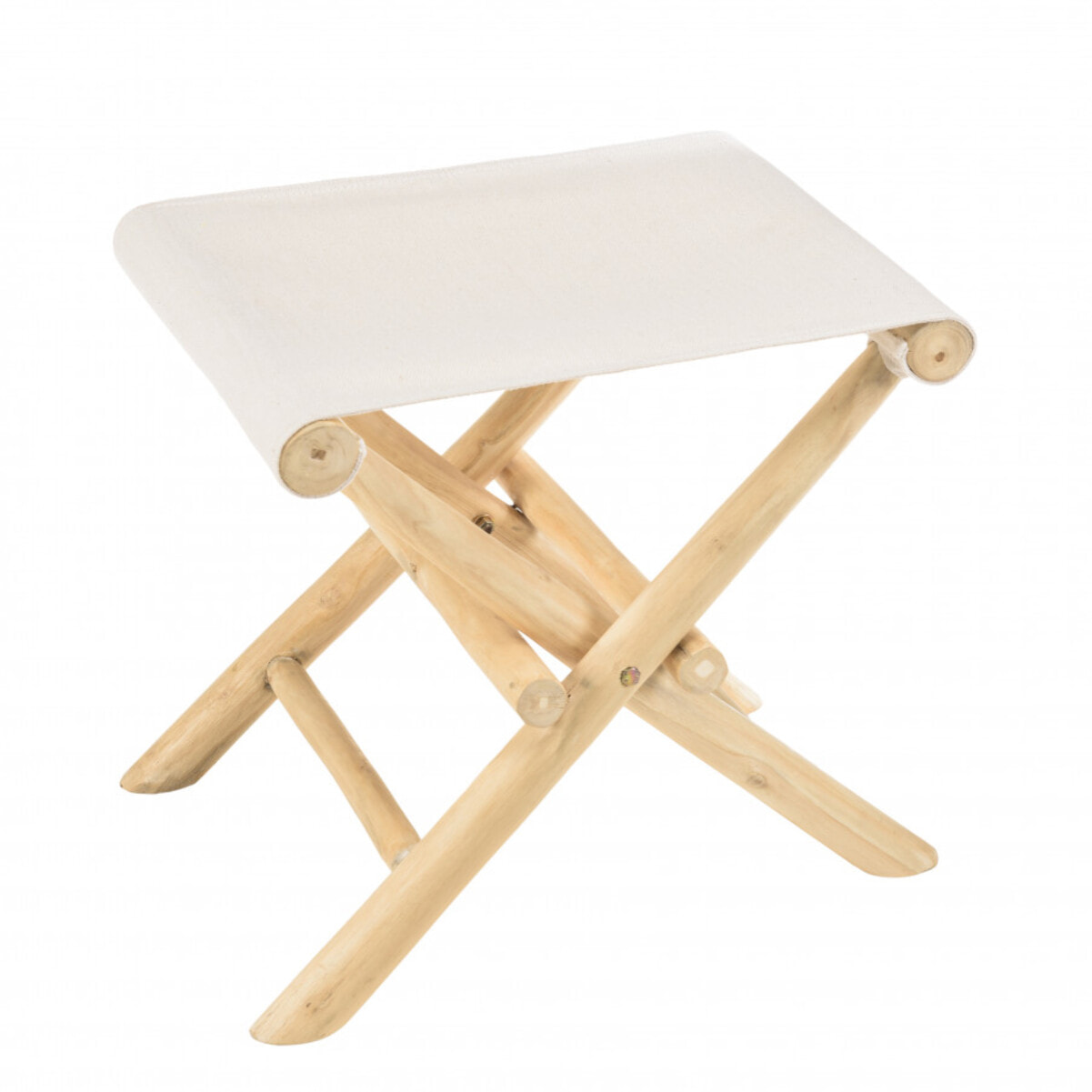 WILL - Tabouret pliant en branches de teck pieds croisés assise tissu