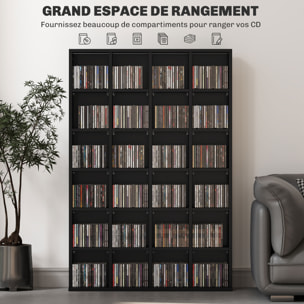 Étagère rangement CD/DVD meuble de rangement pour 480 CDs 24 compartiments réglables en hauteur 89 x 20 x 130 cm noir