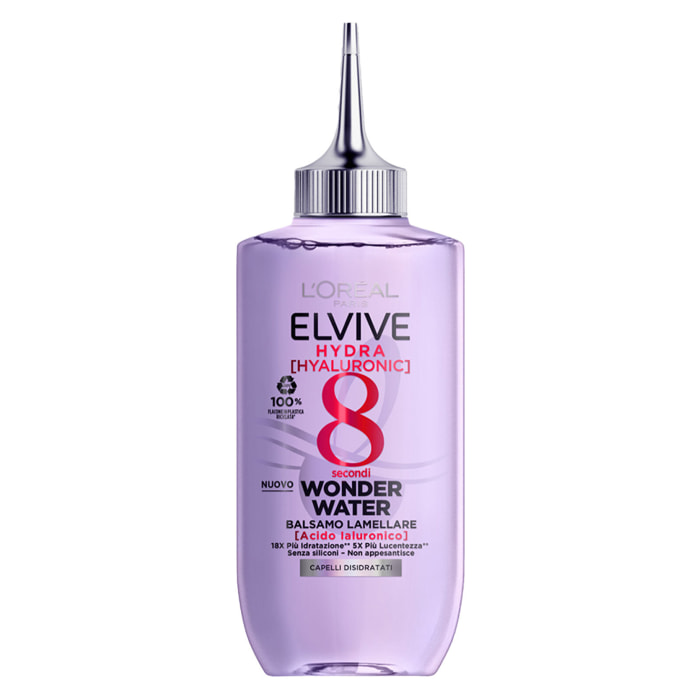 Balsamo Lamellare Idratante per Capelli Disidratati Elvive Hydra Hyaluronic 8 Secondi Wonder Water con Acido Ialuronico - Flacone da 200ml