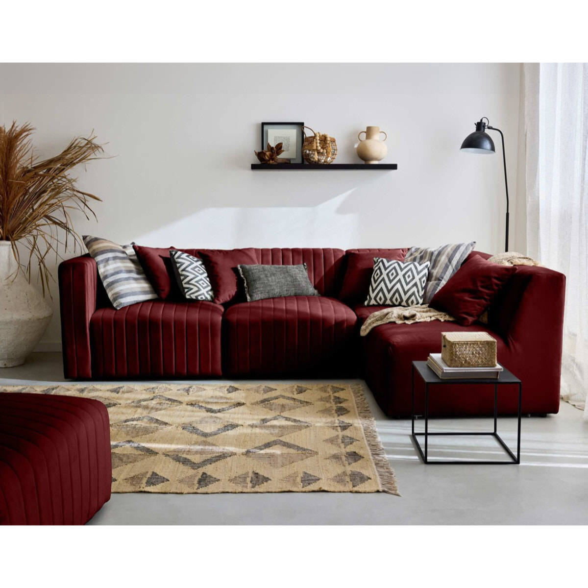Nova - canapé modulable d'angle droit - 5 places - en velours - Rouge