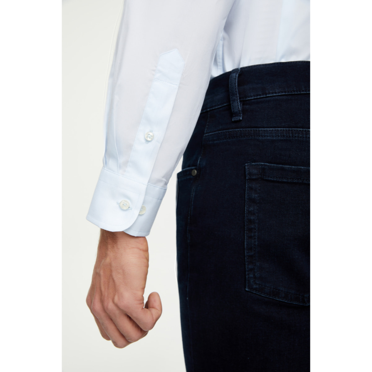Camicia Uomo 1 Bottone Button Down Slim Popeline Stretch Unito Celeste
