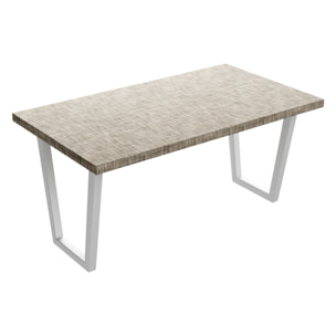 Tavolo da pranzo in legno e metallo con piedi trapezoid bianchi 220x100 cm Grigio Testurizzato