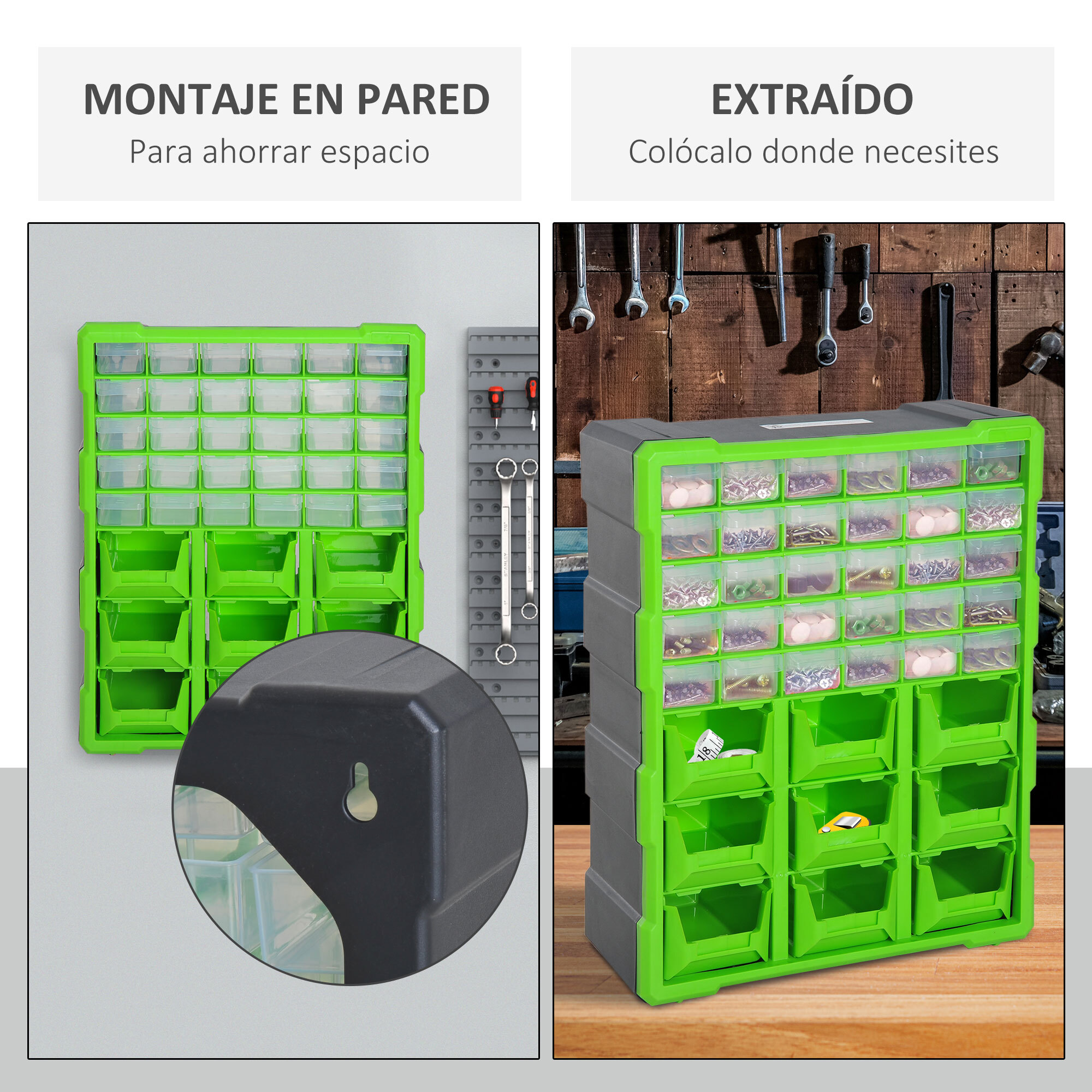 Armario Organizador de Herramientas 39 cajones tipo Estantería DIY Caja Cajonera de Herramientas 38x16x47,5 cm PP Verde