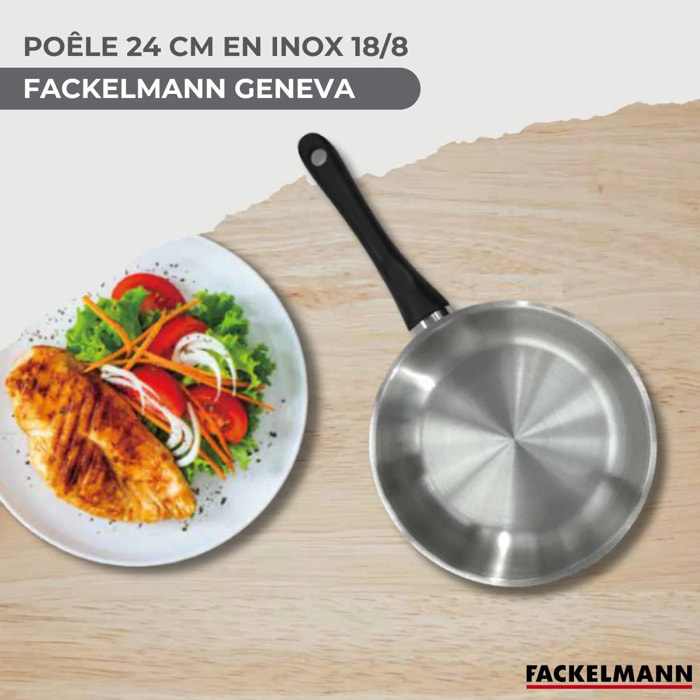 Set poêle 24 cm en inox, couvercle verre et 6 ustensiles inox Fackelmann Geneva