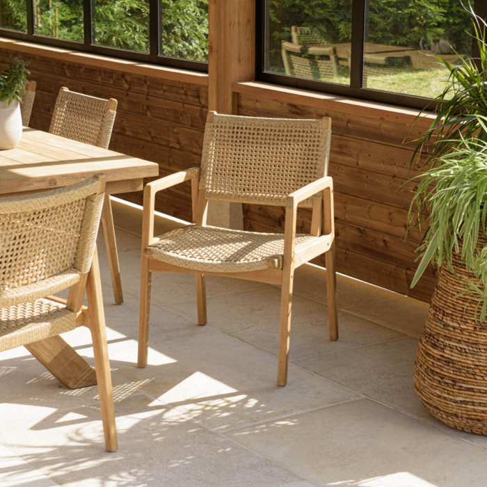 VALERIA - Lot de 2 fauteuils jardin teck naturel rotin synthétique beige