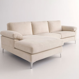 Canapé d'angle gauche 4-5 places en velours beige SOUTH