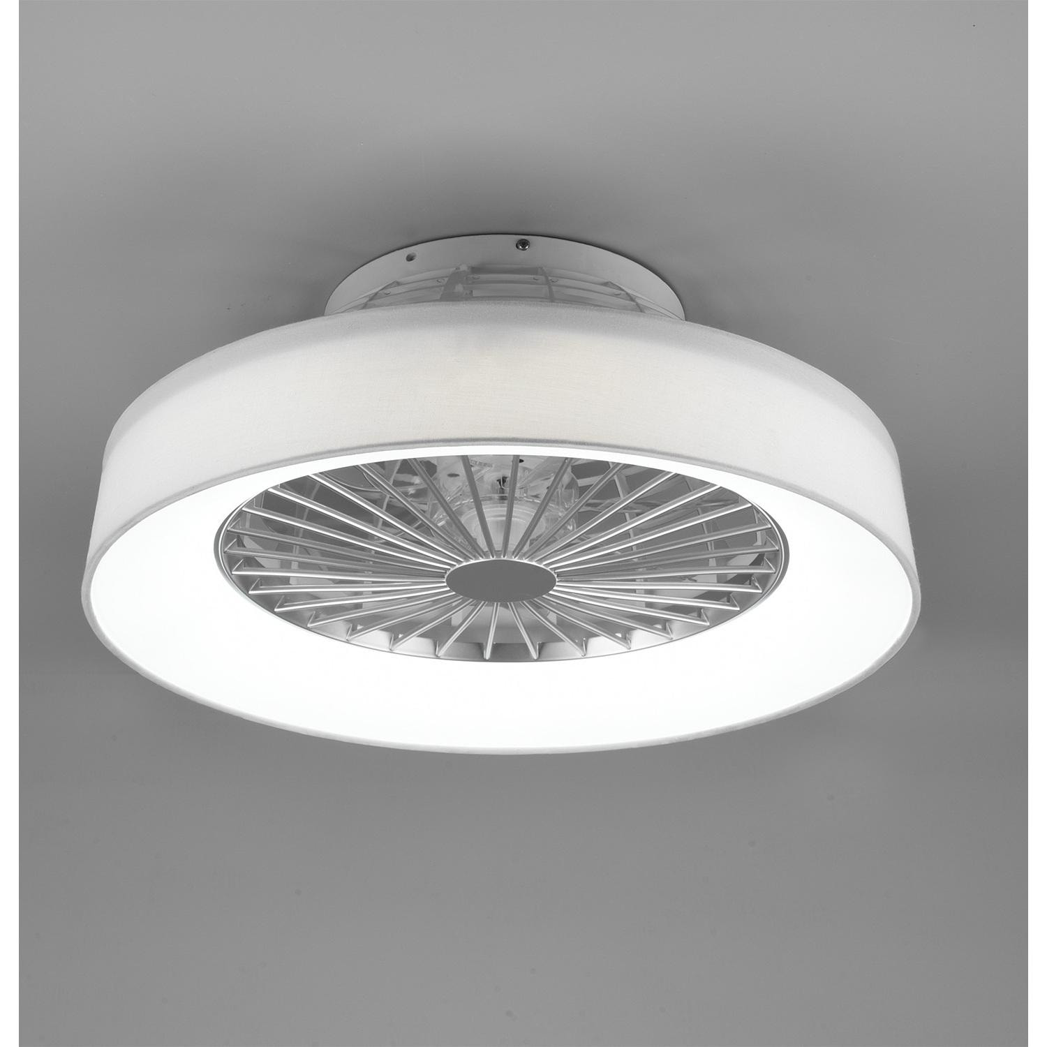 Faresund - Ventilatore e plafoniera LED Ø47 cm con bordo in tessuto bianco, telecomando, dimmer, timer, luce notturna ed effetto stelle