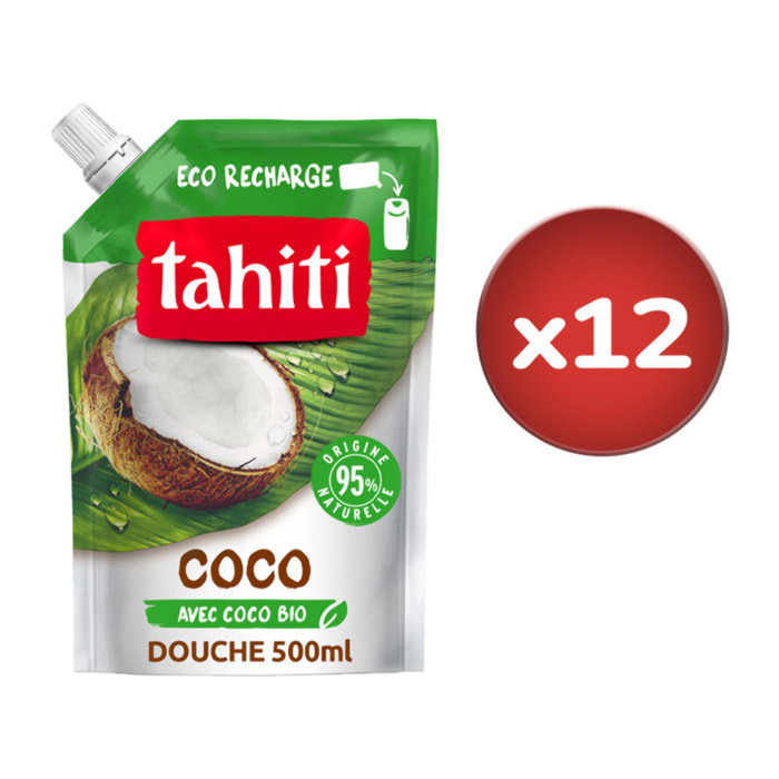 Lot de 12 Eco recharges Gel douche Tahiti Coco - 500ml
