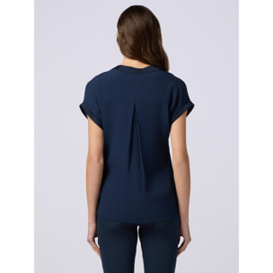 Oltre - Blusa in viscosa con profili in raso - Blu