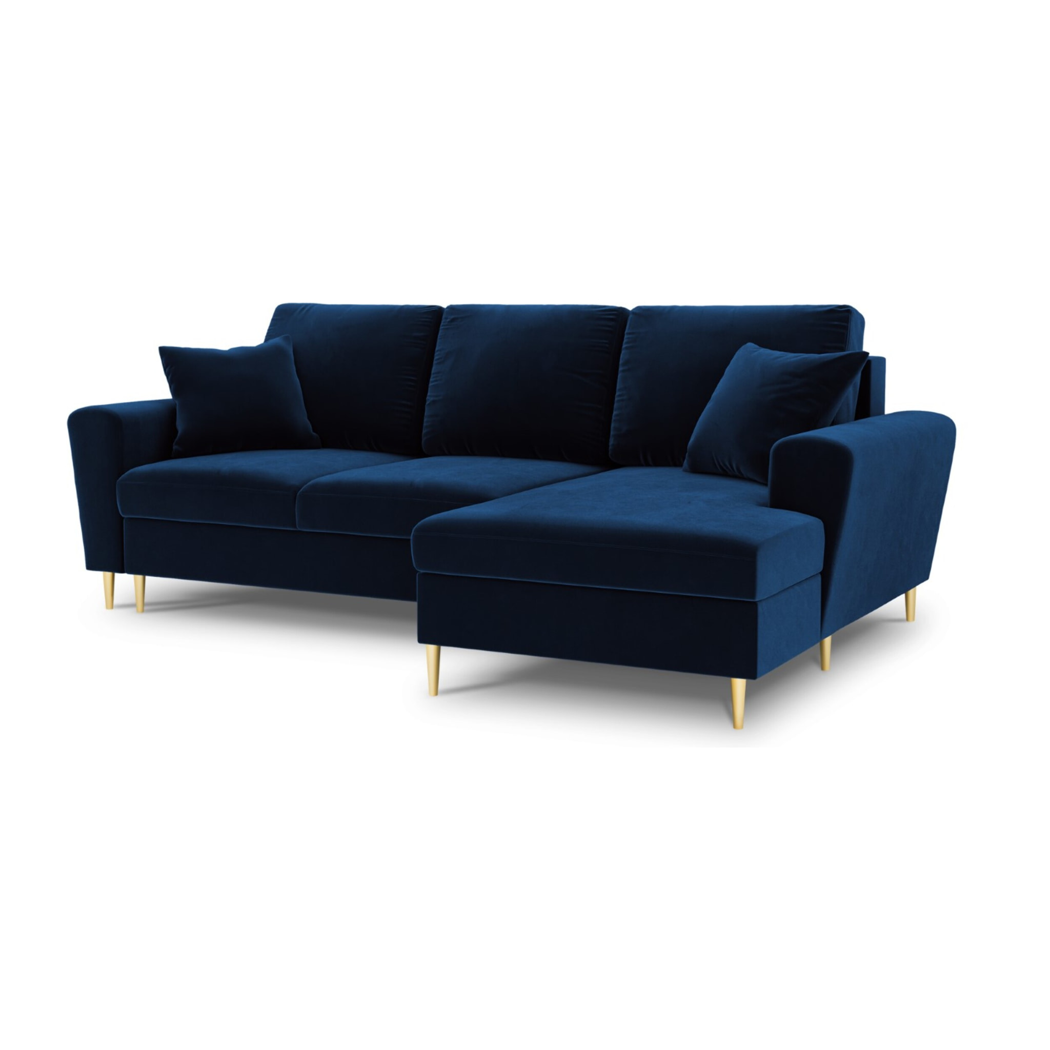 Canapé d'angle droit convertible avec coffre de rangement "Kyoto" 4 places en velours bleu roi