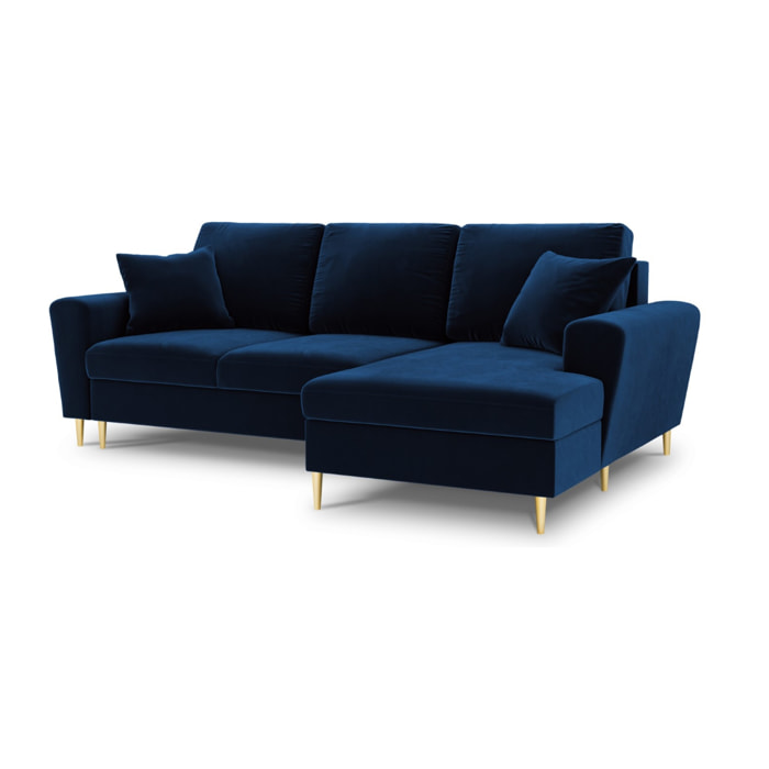 Canapé d'angle droit convertible avec coffre de rangement "Kyoto" 4 places en velours bleu roi