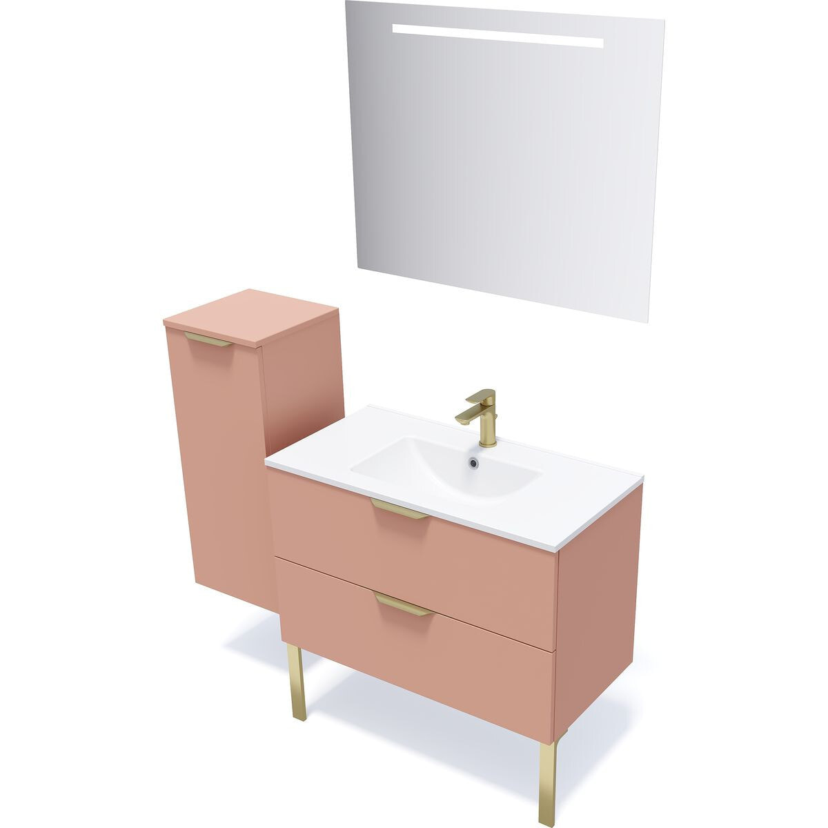 Ensemble vasque intégrée 2 tiroirs + miroir - VENICE
