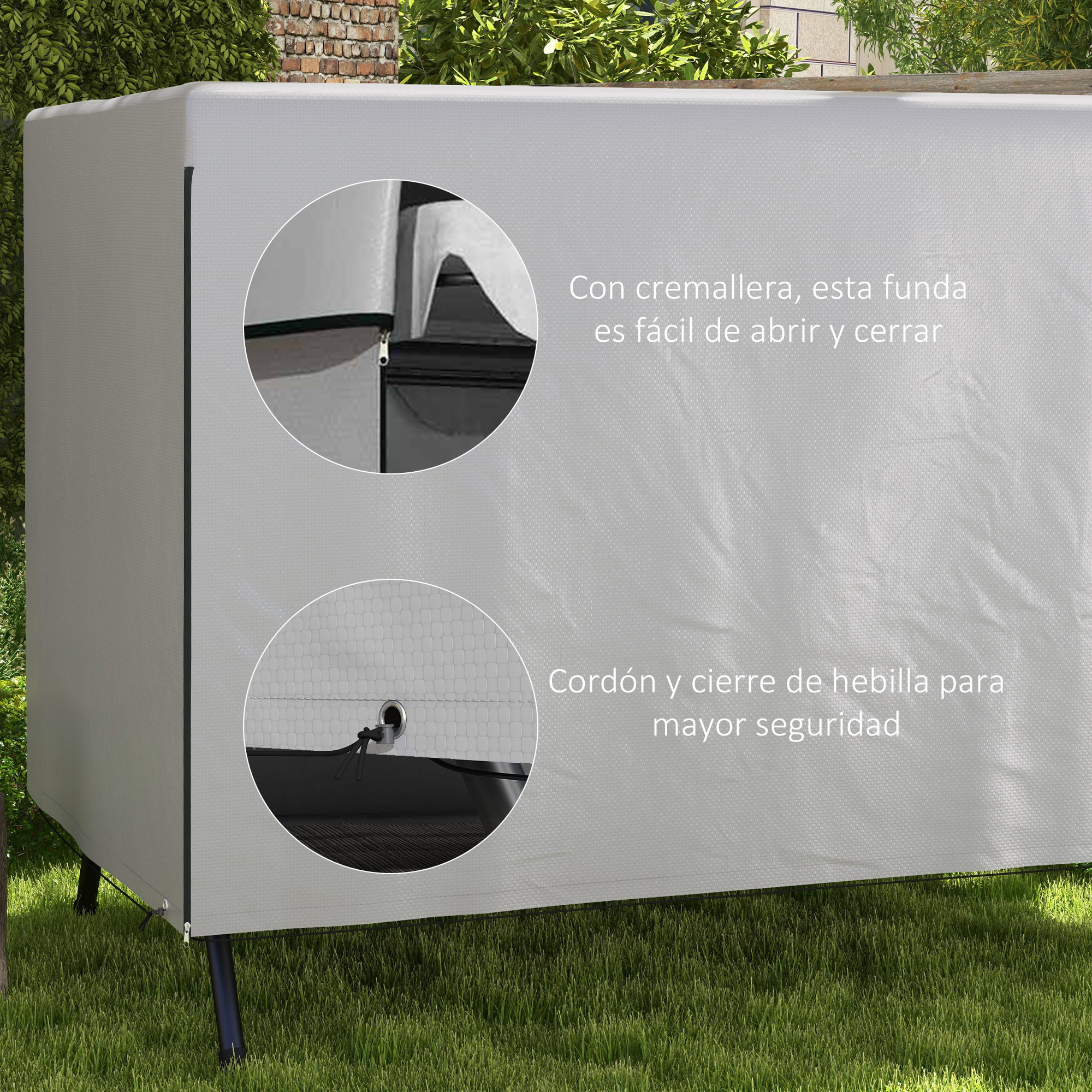 Funda Balancín Jardín Funda Columpio Jardín Exterior Cubierta de Columpio con Cremallera Impermeable 215x155x150 cm Gris Claro