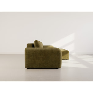 Rebecca - canapé d'angle droit 4 places convertible avec coffre en velours texturé - Vert Olive