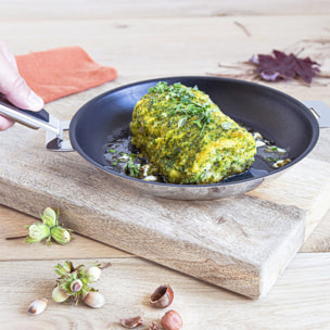 Poêle antiadhésive en inox brossé amovible