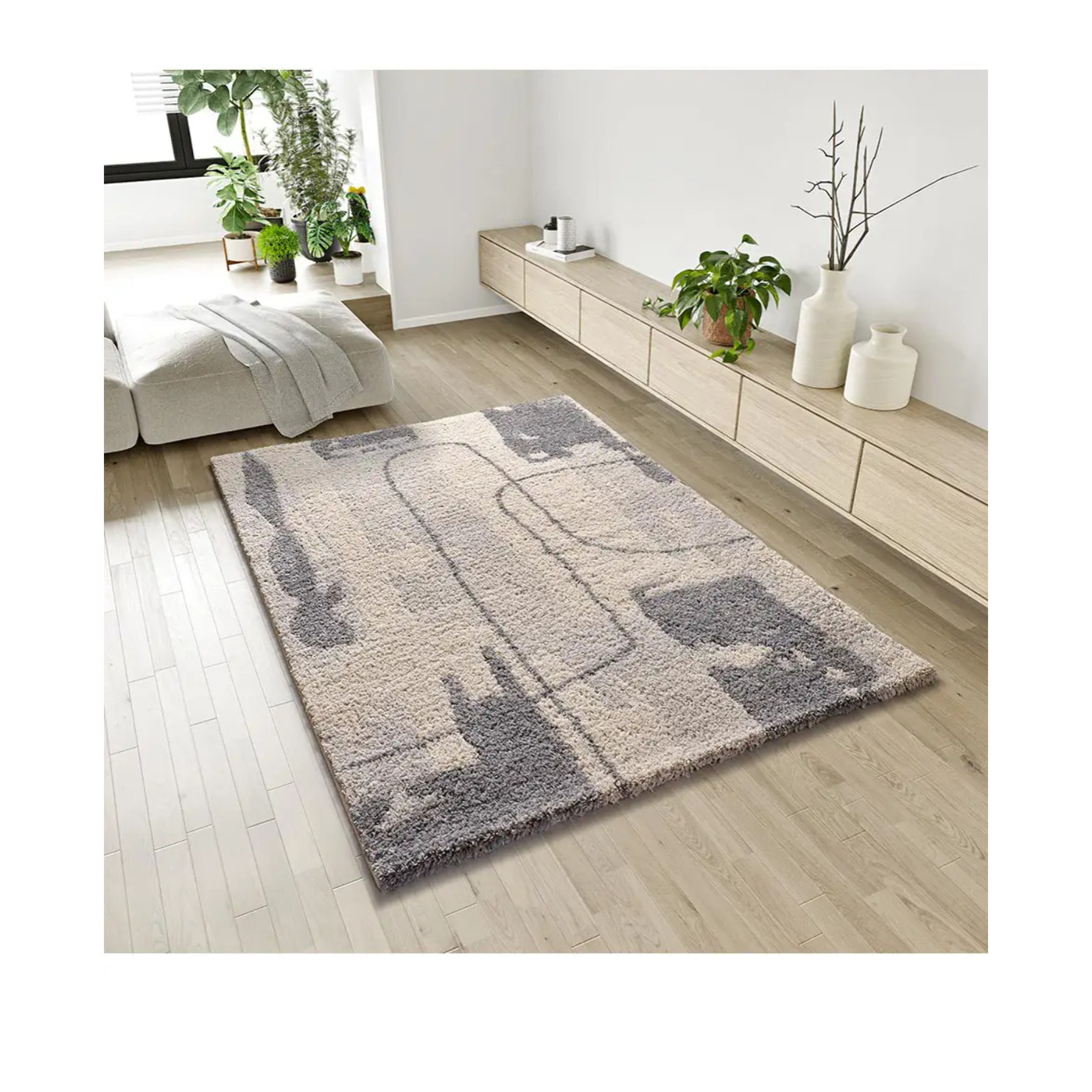 HELIA Alfombra shaggy abstracta en tonos grises, varias medidas disponibles