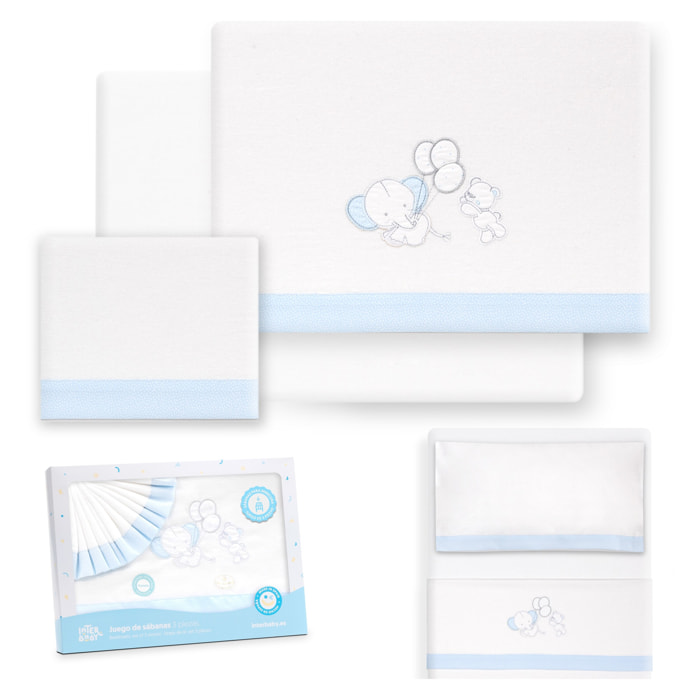 Triptico Minicuna Franela Oso Elefante Globos Bco/Azul