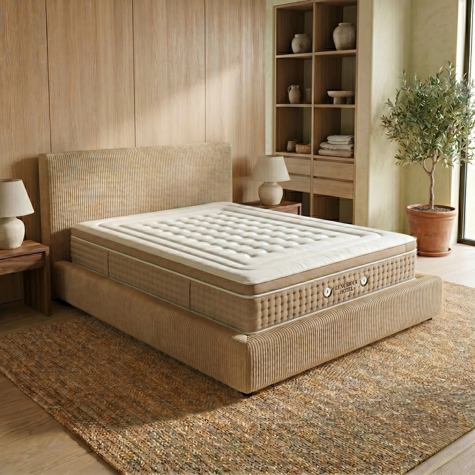 Ensemble matelas Bali & lit coffre Colisée | Mémoire de forme et ressorts ensachés | Grande capacité de stockage | Velours côtelé | Gris clair