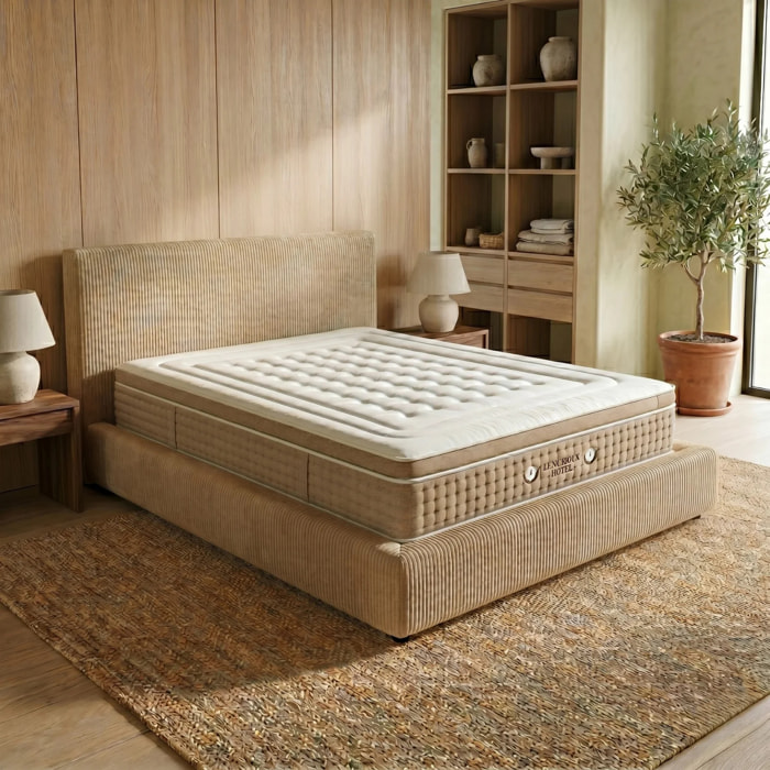 Ensemble matelas Bali & lit coffre Colisée | Mémoire de forme et ressorts ensachés | Grande capacité de stockage | Velours côtelé | Gris clair