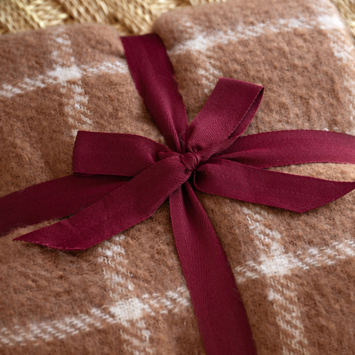 Plaid à carreaux aspect mohair avec franges - Marron Clair