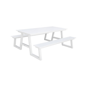 Table pique nique ANA aluminium avec 2 bancs blancs. 6 places. 199.8 x 173 x 75.8 cm