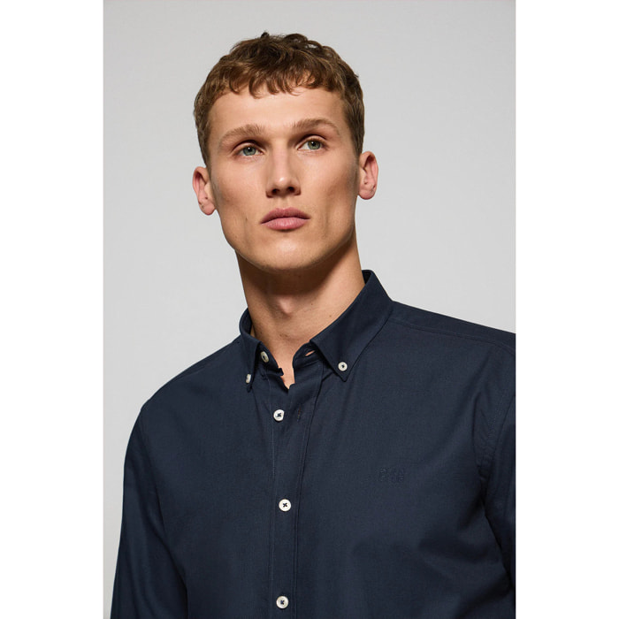 Camicia a tinta unita oxford blu marino con logo ricamato Polo Club