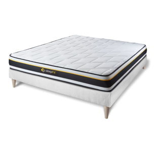 Ensemble - Matelas Mousse haute densitée avec micro-cellules d'air 19cm d'épaisseur - 7 zones de confort - Confort très ferme - Sommier tapissier en kit - 2 places