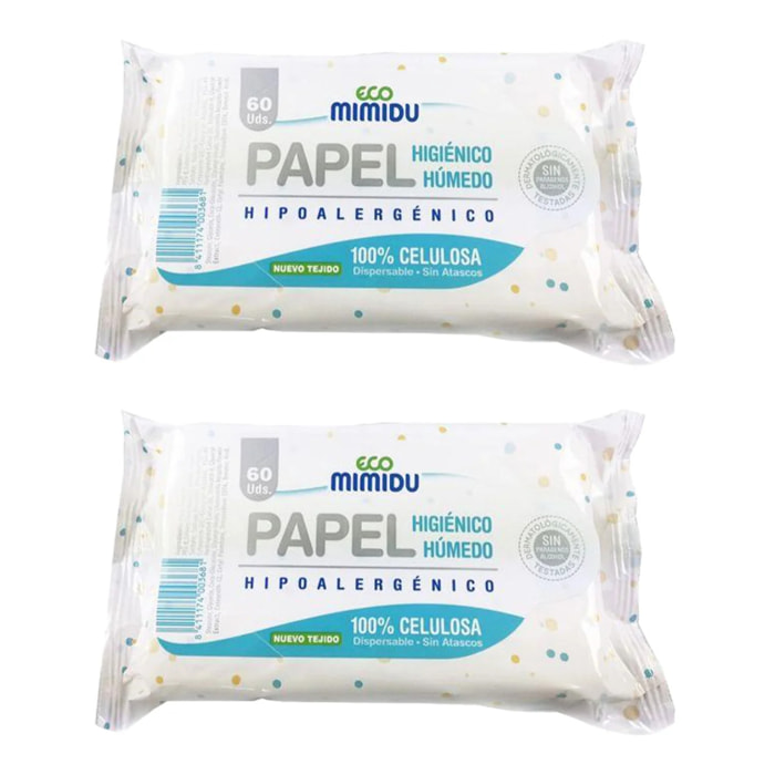 Pack 2x Papel Higiénico Húmedo Mimidu ECO 60 Uds