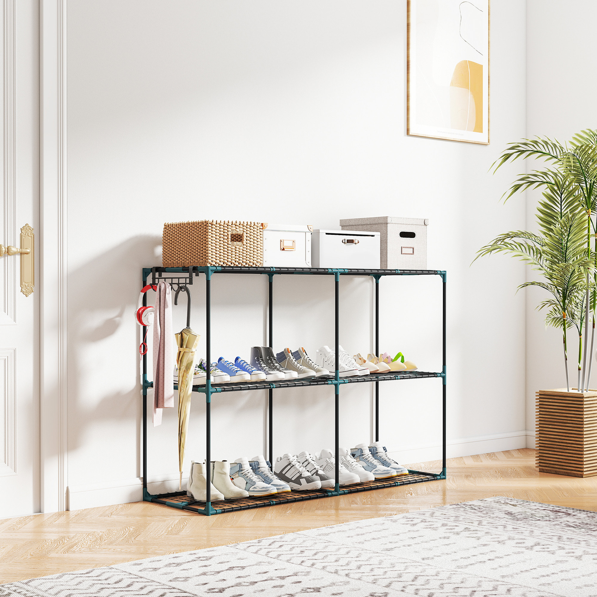 Soporte para Plantas de 3 Niveles para Interior y Exterior, Estantería para Plantas de Acero, Resistente y Estable, Estante para Macetas, Patio, Jardín, Balcón, Verde Oscuro