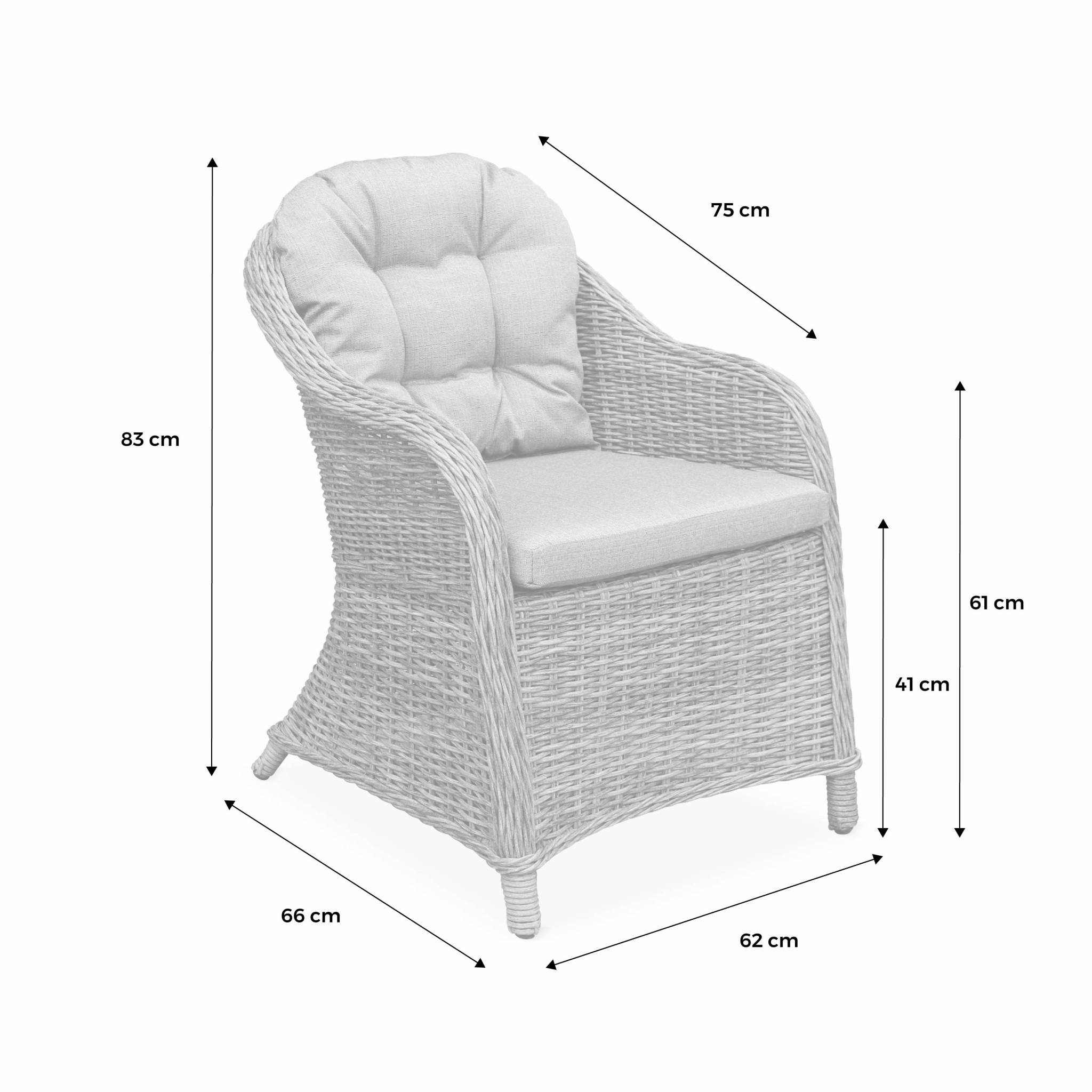 Lot de 2 fauteuils en résine tressée arrondie - Lecco Gris -  Coussins beiges. chaises. structure aluminium