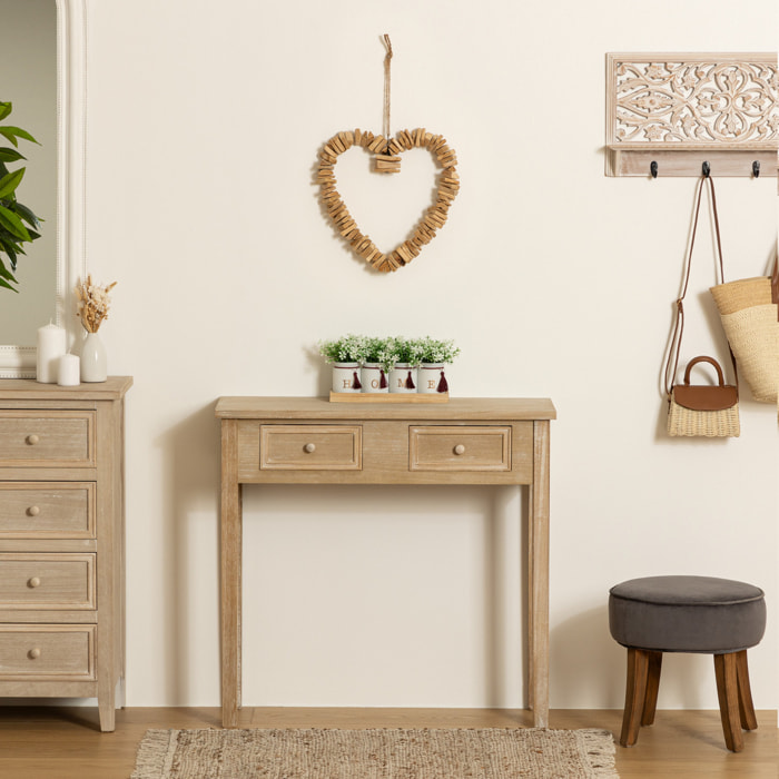 Déco murale coeur métal et hêtre H35cm