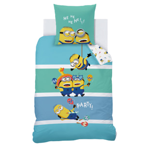 Parure de lit imprimée 100% coton, LES MINIONS FIESTA