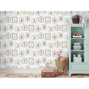 Papier peint animaux portraits vichy bleu enfant